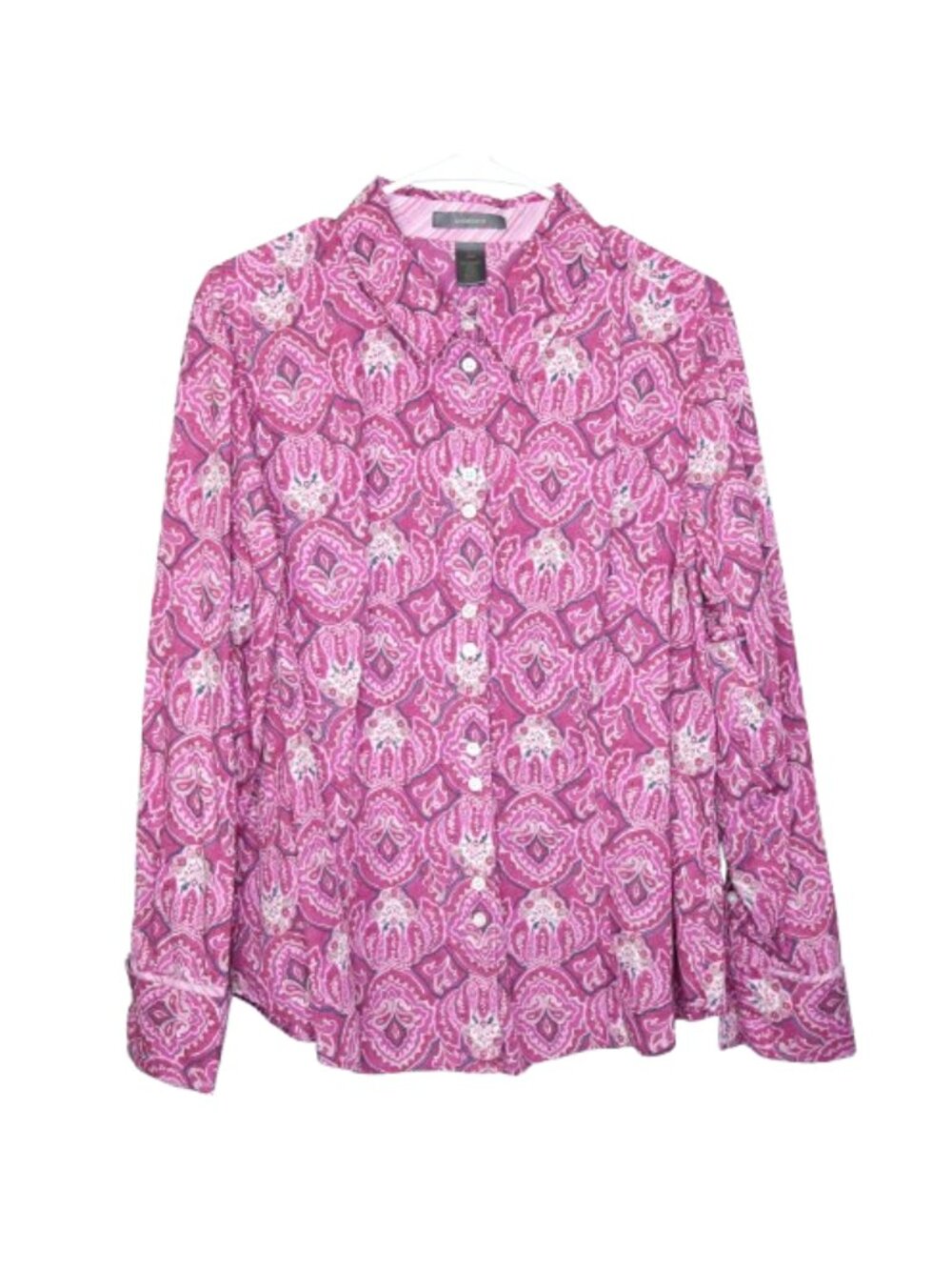 Liz Claiborne Magenta Paisley Long Sleeve Collared Button-Down Shirt - 14W